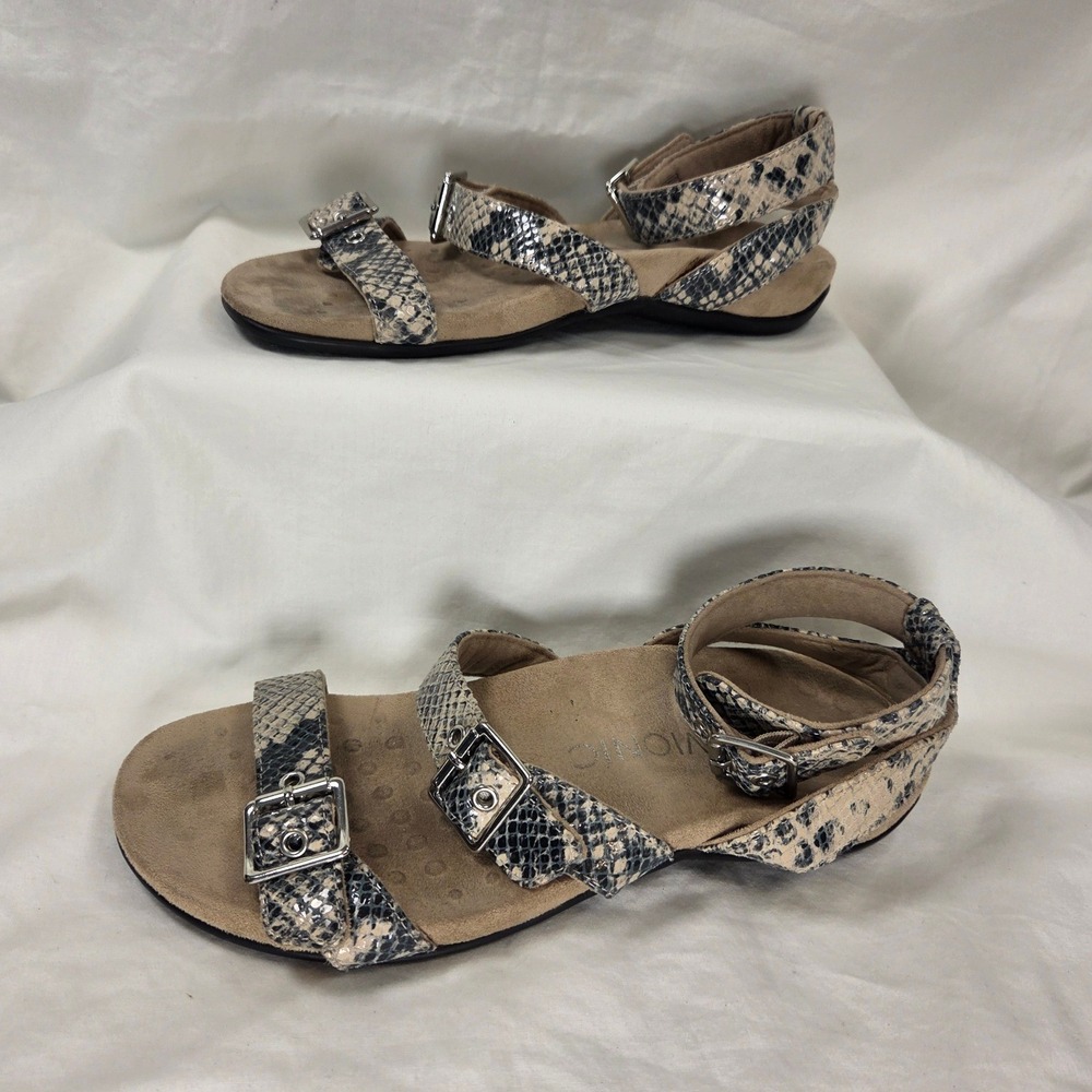 Vionic Snake Skin Ankle Strap Flat Sandals Women Sz 7 Arch Support Comfort Shoe